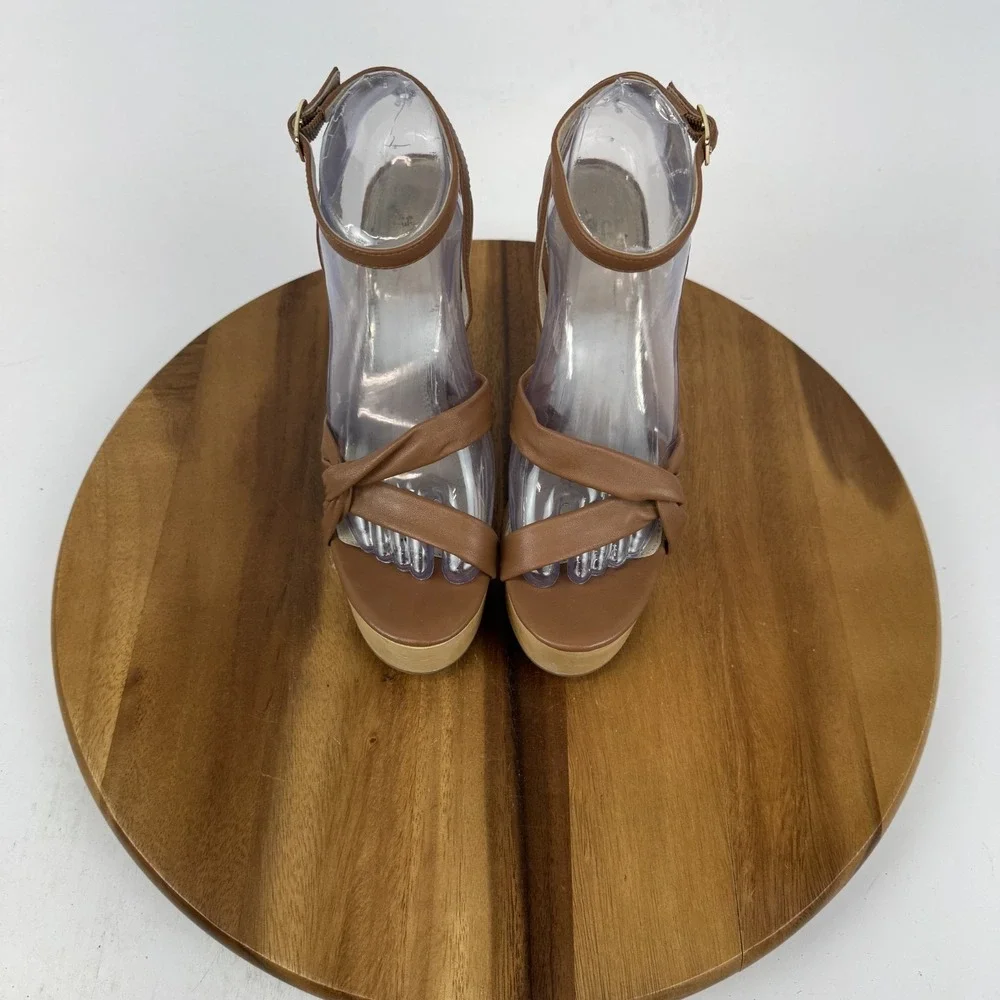 Womens Paige Cayden Brown Leather Platform‎ Ankle Strap Heeled Sandals Size 8 M